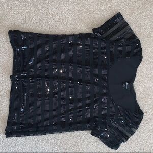 AB Studio Black Sequin Striped Top